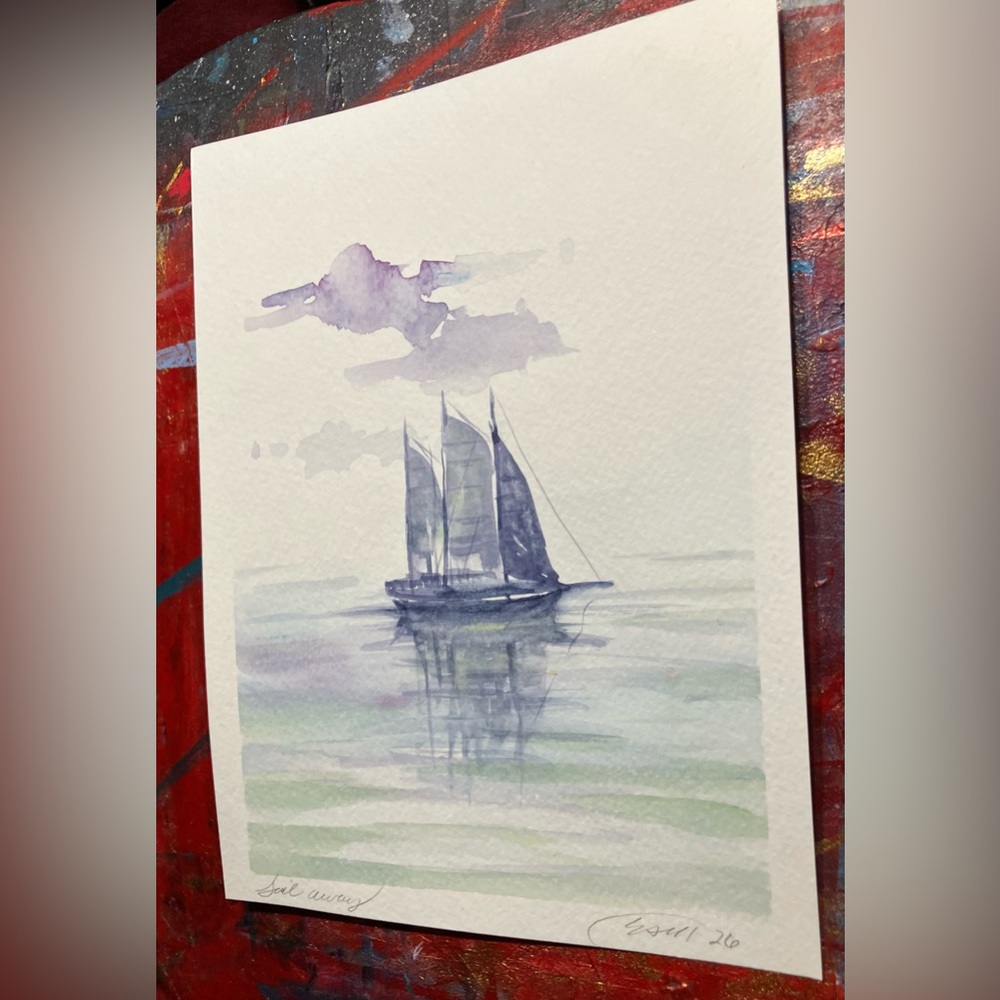 Original sailboat painting nautical art Watercolor marine Artwork Artettina - Picture 2 of 7